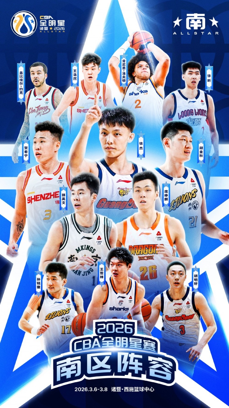 CBA全明星正赛完整阵容：赵睿徐杰首发 胡明轩赵继伟徐昕周琦替补